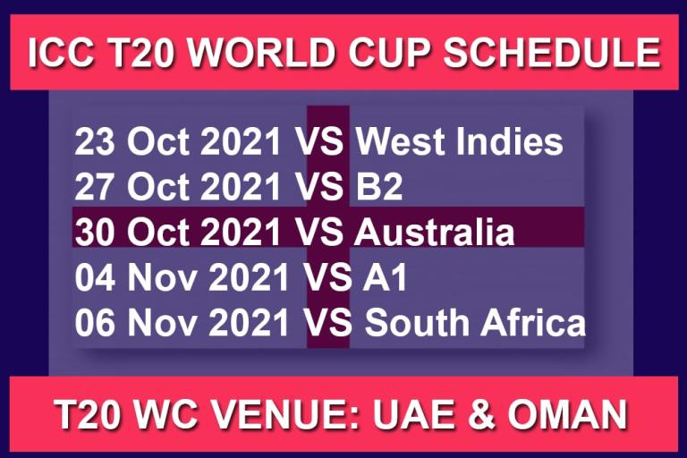 England Schedule Matches for ICC Men’s T20 World Cup 2022
